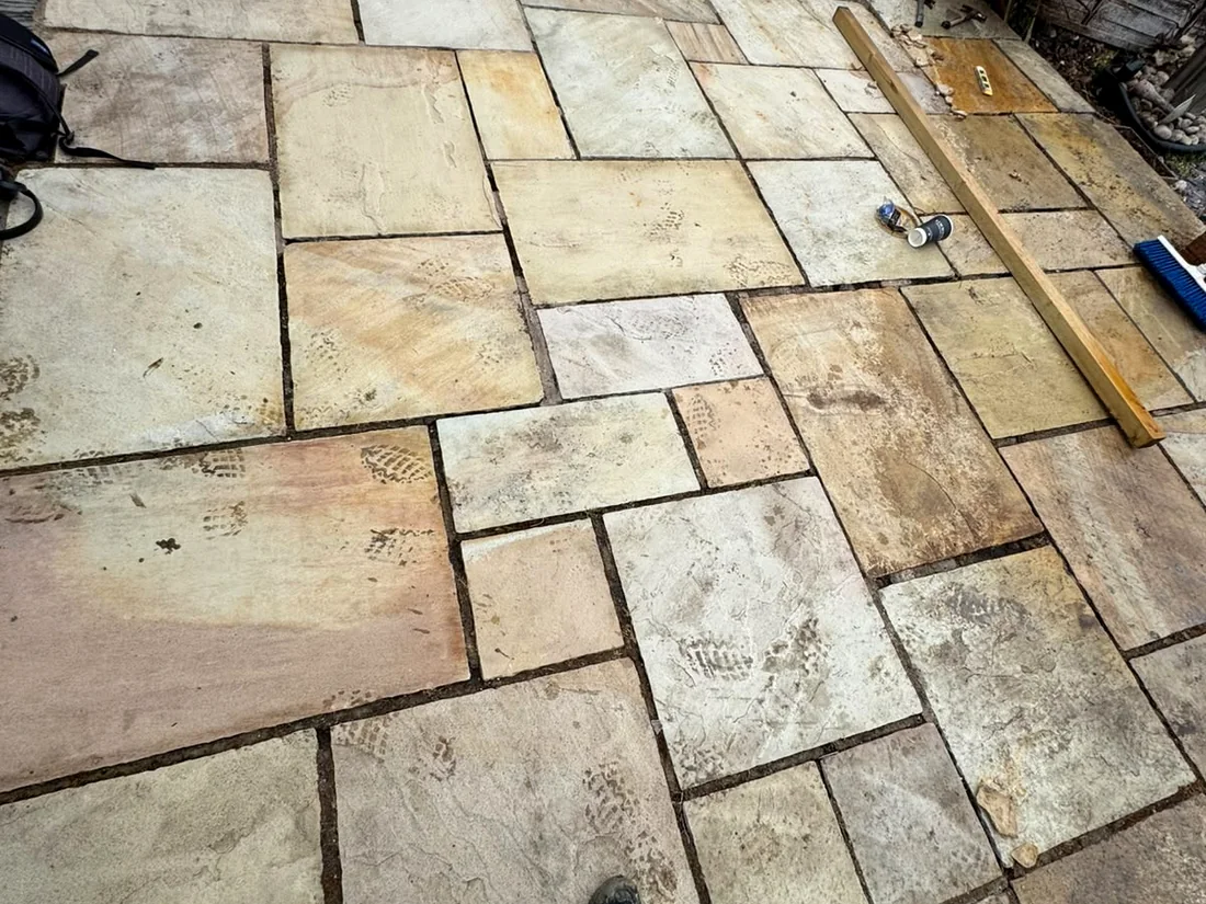 Sandstone patio after joint repair and repointing