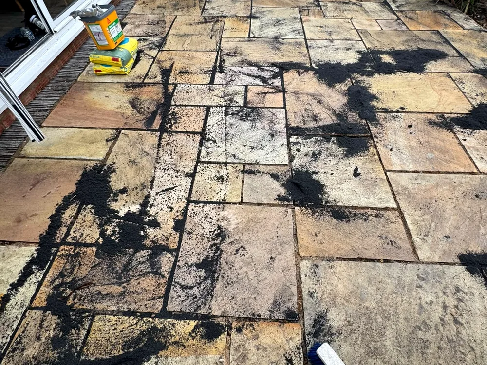 Sandstone patio during repointing work
