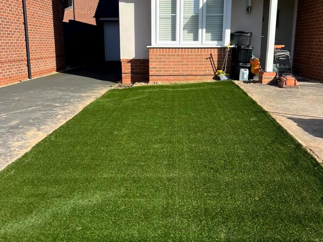 Front garden after new turf installation